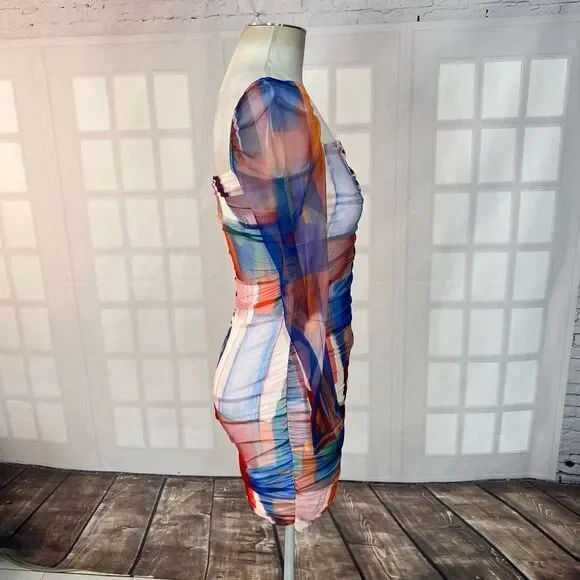 Princess poly multicolored long sleeve ruched body con mini dress size 4 - Picture 8 of 15